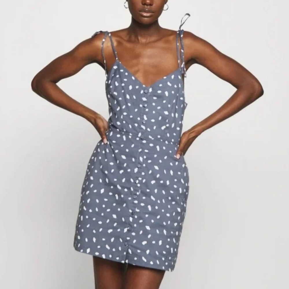 Small Abercrombie & Fitch Blue Gray White Leopard Spotted Dots Dress Pockets